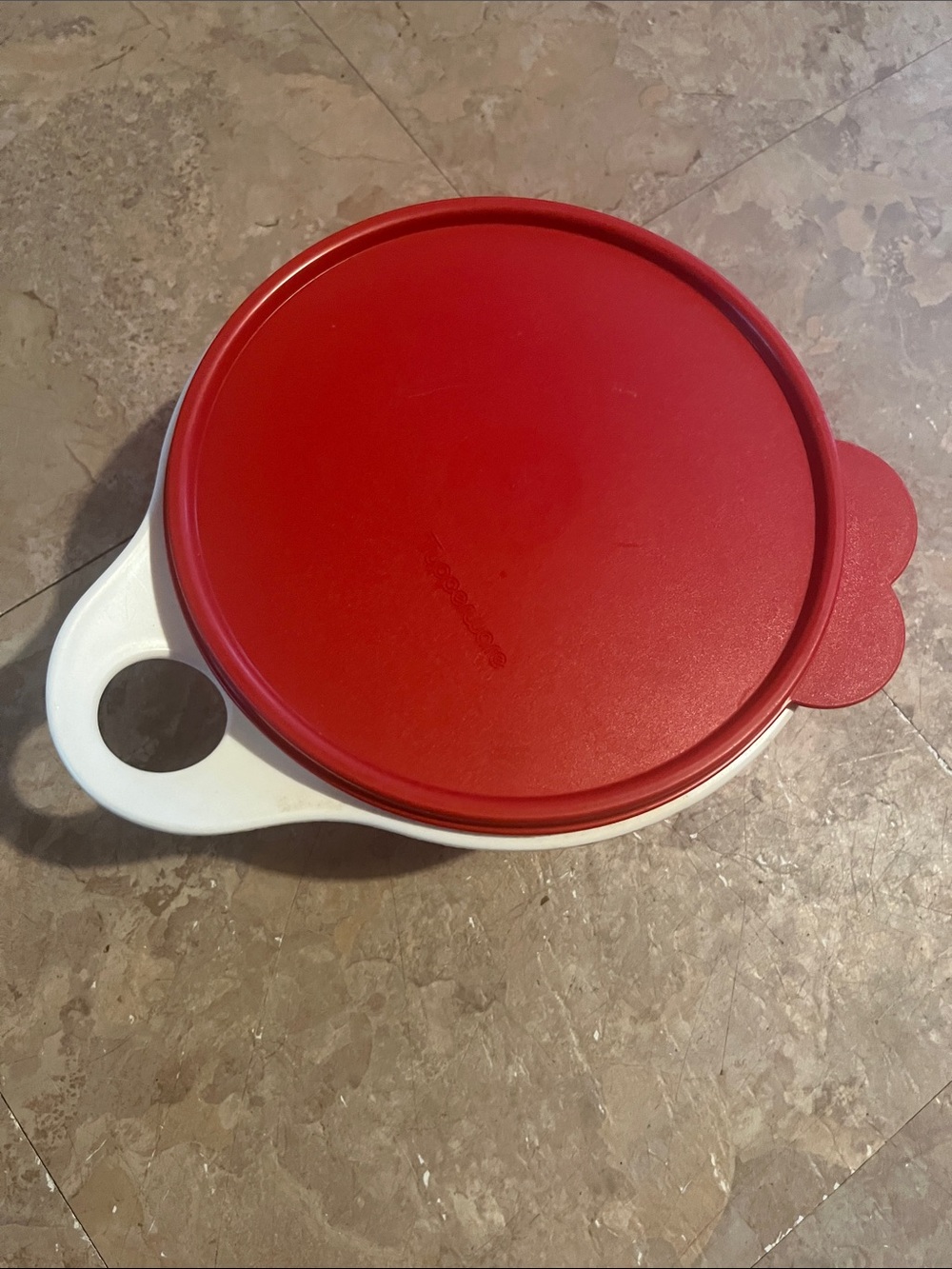 Tupperware Red and White  bowl holds 4 cups